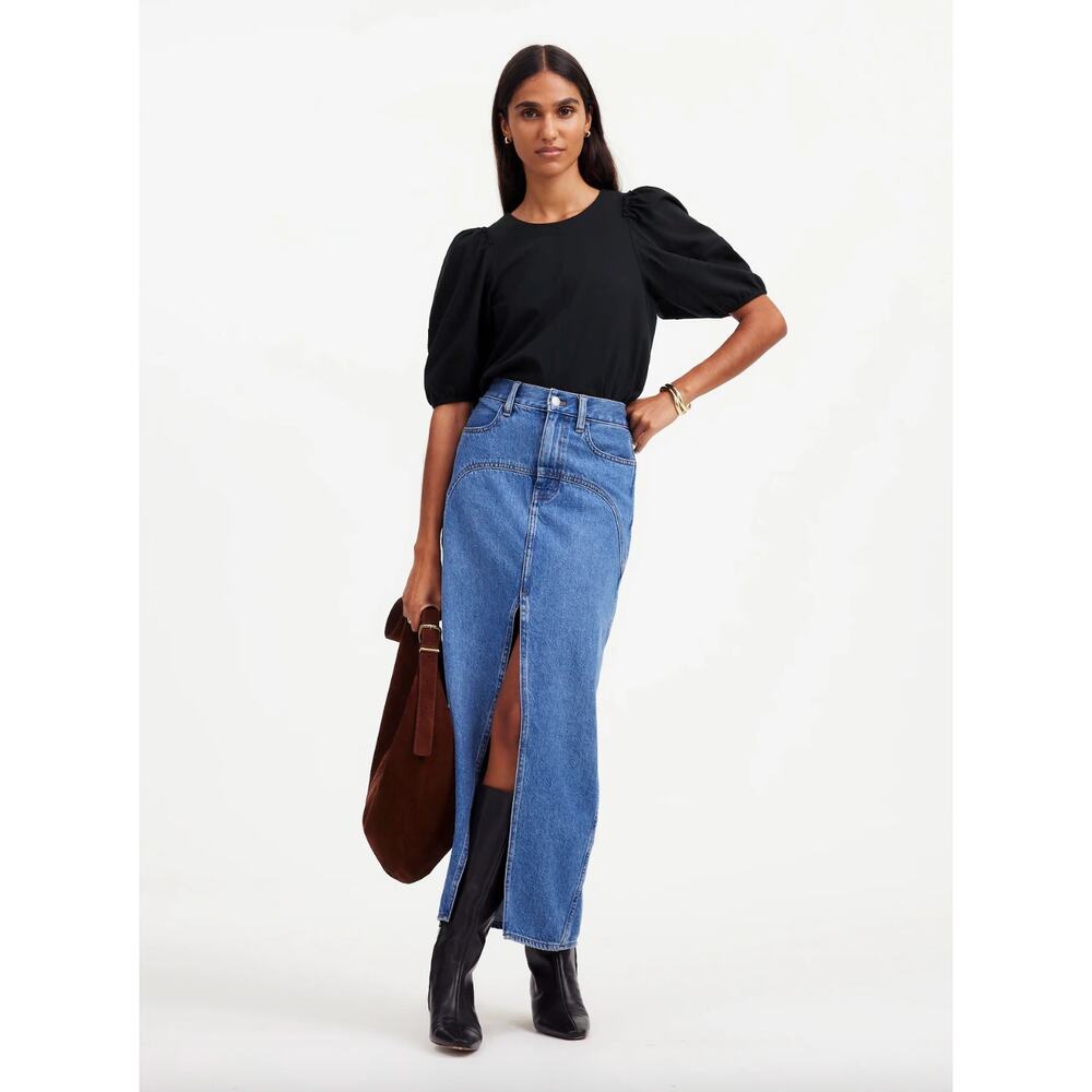 Madewell Puff Sleeve Tee Shirt Cotton Top Relaxed Minimalist Jet Black XXS NWT - Picture 2 of 13